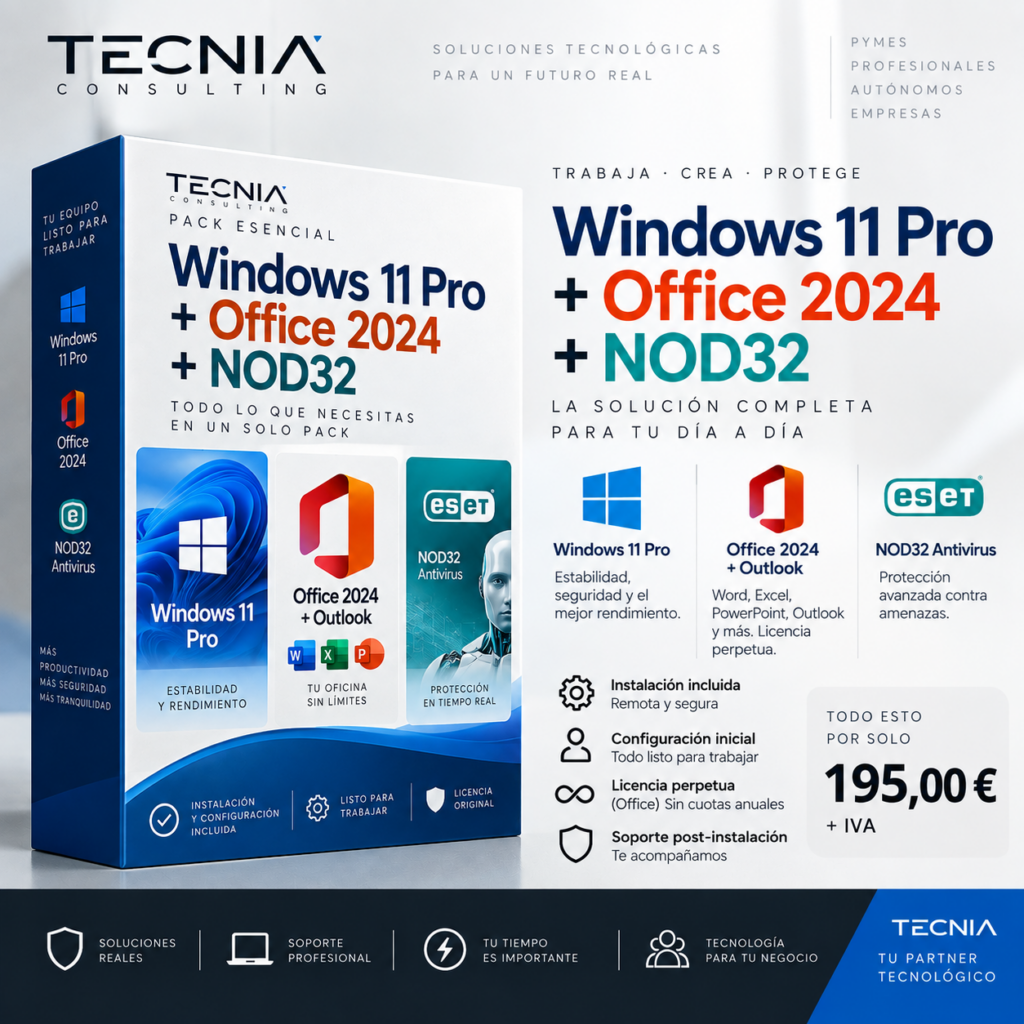 Pack Windows 11 Pro, Office 2024 y NOD32 de TECNIA Store